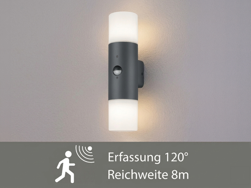 Außenwandleuchte HOOSIC mit Bewegungsmelder Up and Down Anthrazit E27, Höhe 33cm