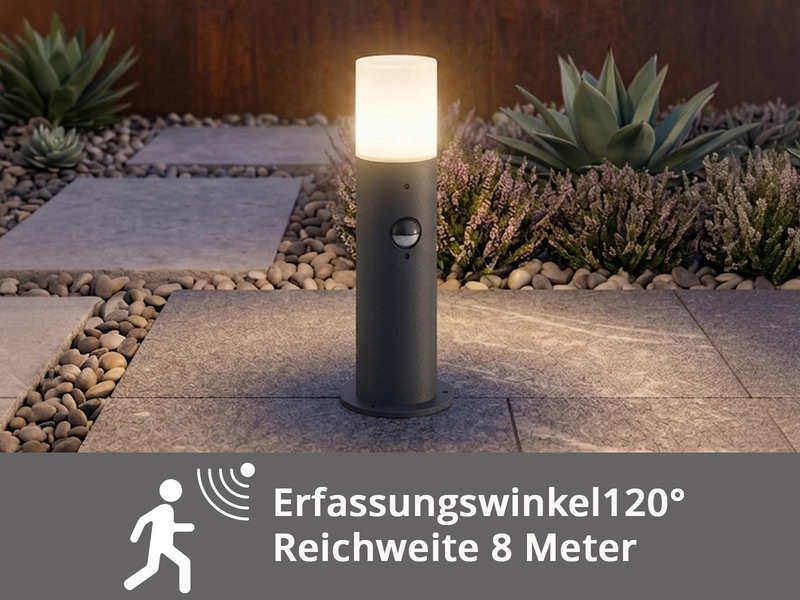Sockelleuchte HOOSIC mit Bewegungsmelder in Anthrazit E27, Höhe 30cm