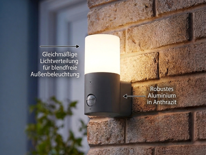 Kleine LED Außenwandleuchte mit Bewegungsmelder, Anthrazit, Höhe 17,5cm