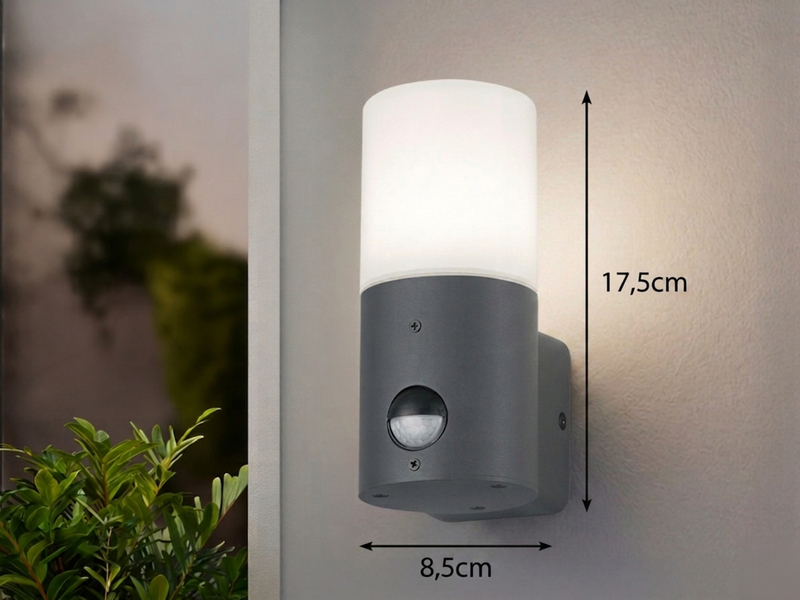 Kleine LED Außenwandleuchte mit Bewegungsmelder, Anthrazit, Höhe 17,5cm
