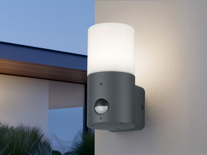 Kleine LED Außenwandleuchte mit Bewegungsmelder, Anthrazit, Höhe 17,5cm