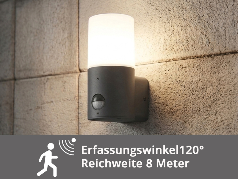Kleine LED Außenwandleuchte mit Bewegungsmelder, Anthrazit, Höhe 17,5cm