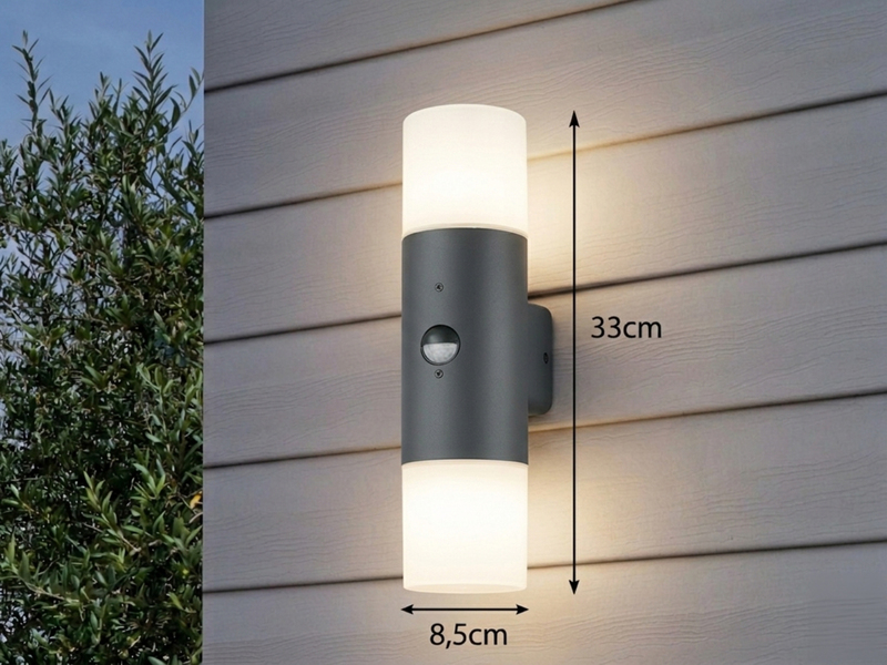 LED Außenwandleuchte Up & Down mit Bewegungsmelder, Anthrazit, Höhe 33cm
