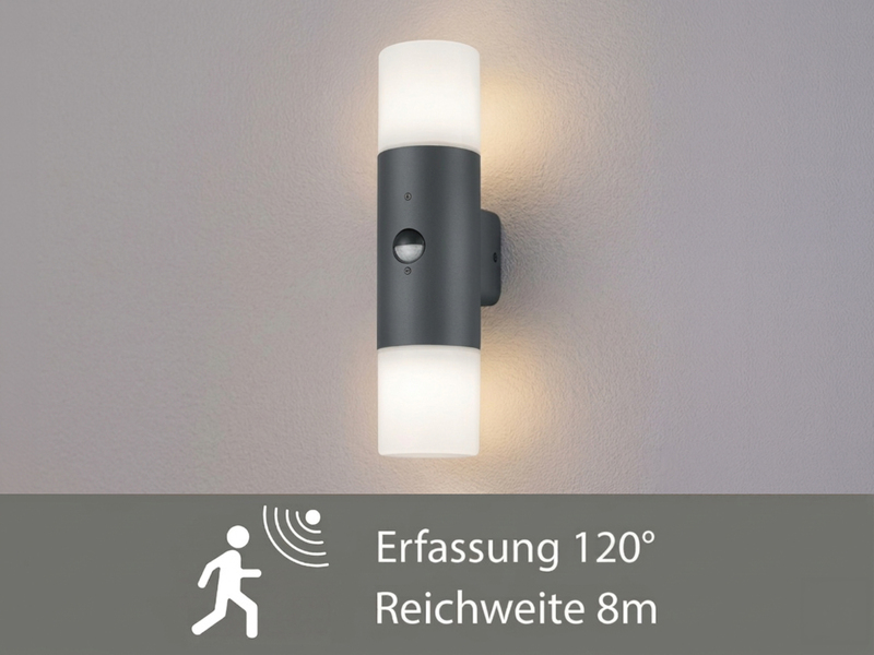 LED Außenwandleuchte Up & Down mit Bewegungsmelder, Anthrazit, Höhe 33cm