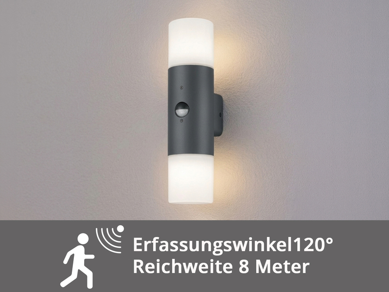 LED Außenwandleuchte Up & Down mit Bewegungsmelder, Anthrazit, Höhe 33cm