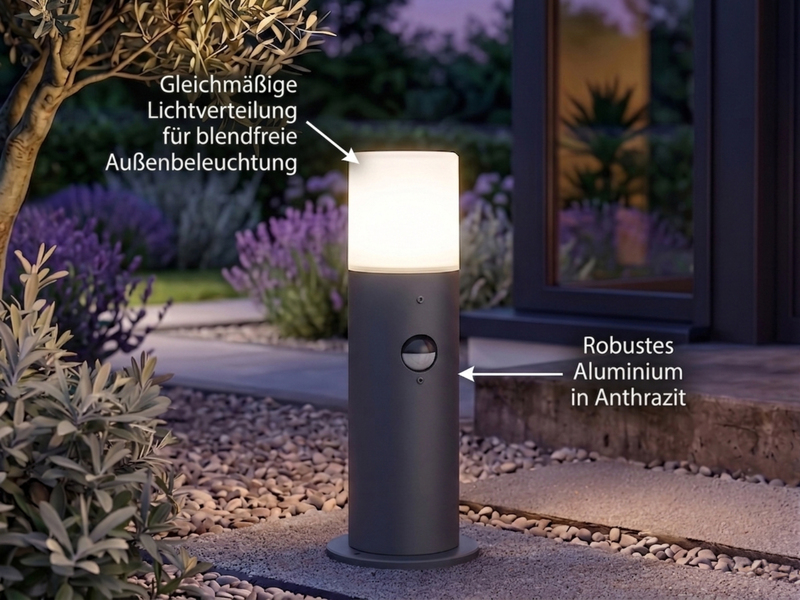 LED Außen Sockelleuchte Anthrazit mit Bewegungsmelder, Höhe 30cm