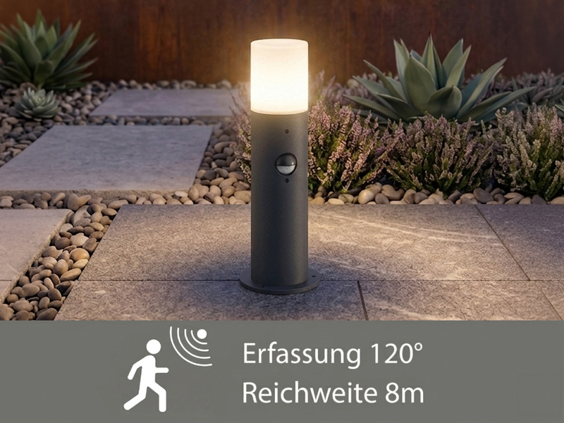 LED Außen Sockelleuchte Anthrazit mit Bewegungsmelder, Höhe 30cm