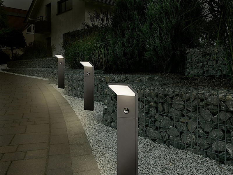 LED Sockelleuchten mit Bewegungsmelder 3er SET, Anthrazit, IP54, H50 cm