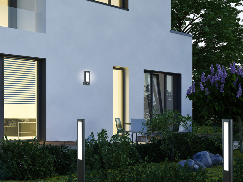 2er SET LED Außenwandlampen Anthrazit mit Bewegungsmelder, Höhe 28cm