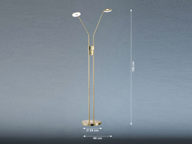LED Stehlampe DENT Messing 2 flammig mit Dimmer - Höhe 150cm