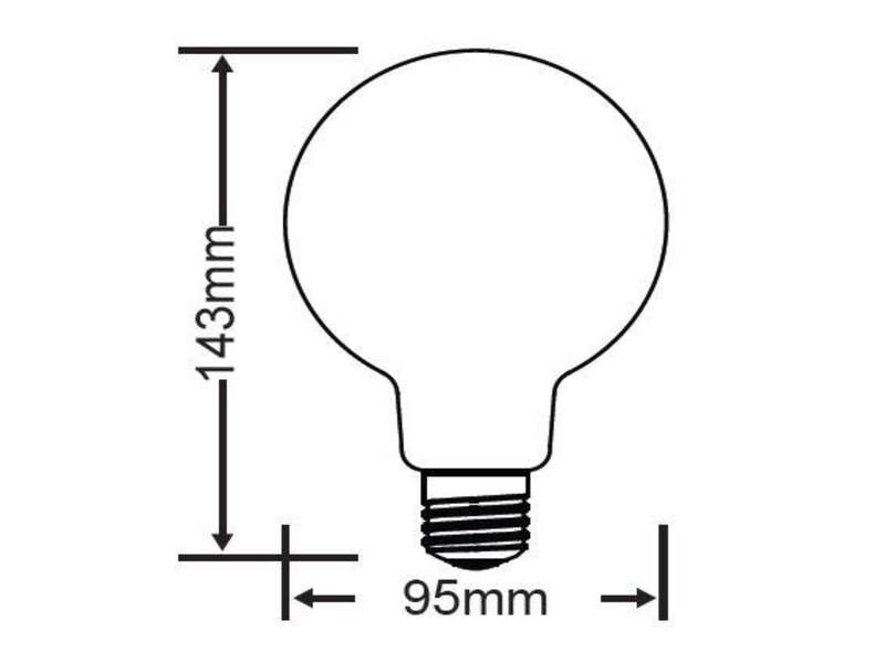 E27 Filament LED - 8 Watt, 806 Lumen, warmweiß, Ø9,5cm - 3 Stufen Dimmer