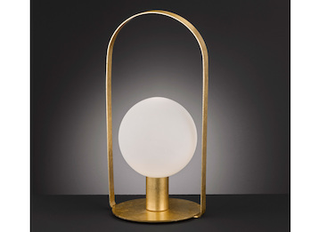 Design Tischleuchte in Blattgoldoptik mit Kugelschirm Glas Opal-weiß G9 Fassung