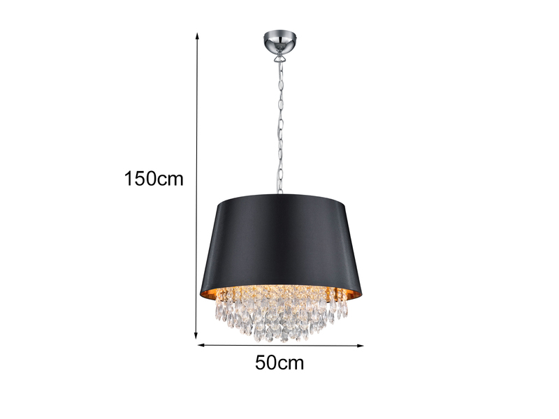 LED Pendelleuchte mit Stoffschirm Schwarz Gold & Kristall Ø 50cm