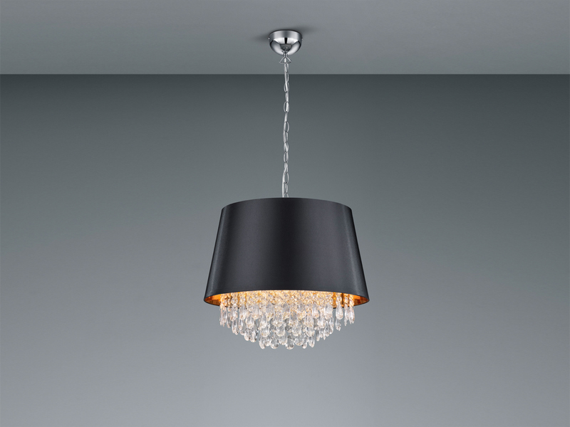 LED Pendelleuchte mit Stoffschirm Schwarz Gold & Kristall Ø 50cm