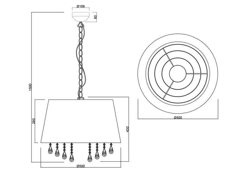 LED Pendelleuchte mit Stoffschirm Schwarz Gold & Kristall Ø 50cm