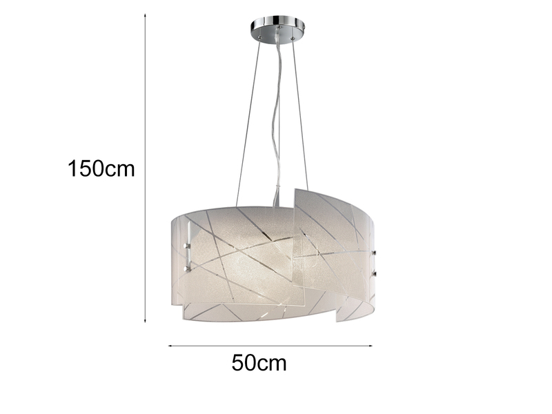 Große Pendelleuchte SANDRINA mit Glas Lampenschirm & Streifendekor Ø 50cm