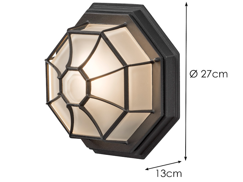 Wandleuchte / Deckenlampe für Außen schwarz mit gefrostetem Acrylglas Ø 27cm