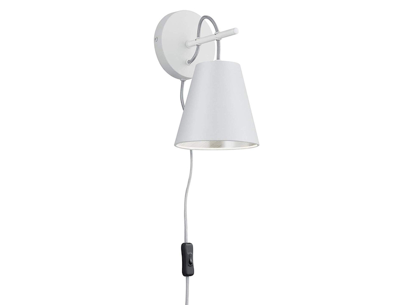 Wandleuchte ANDREUS mit Schalter & Stecker, in Weiß Silber