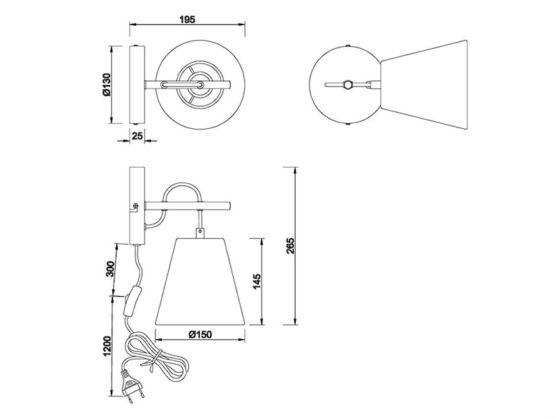 Wandleuchte ANDREUS mit Schalter & Stecker, in Weiß Silber