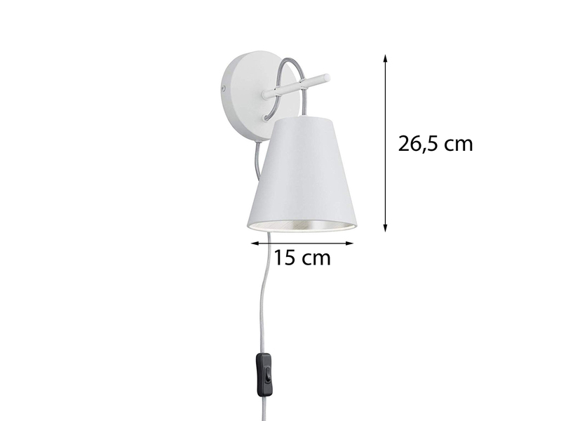 Wandleuchte ANDREUS mit Schalter & Stecker, in Weiß Silber