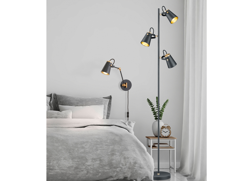 Moderne Wandleuchte EDWARD in Schwarz matt, variabel verstellbar, Höhe 25cm