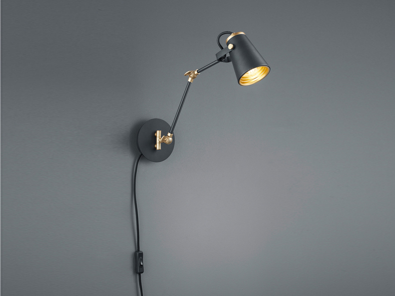 Moderne Wandleuchte EDWARD in Schwarz matt, variabel verstellbar, Höhe 25cm
