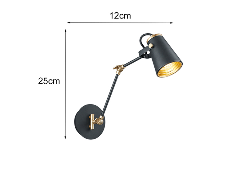 Moderne Wandleuchte EDWARD in Schwarz matt, variabel verstellbar, Höhe 25cm