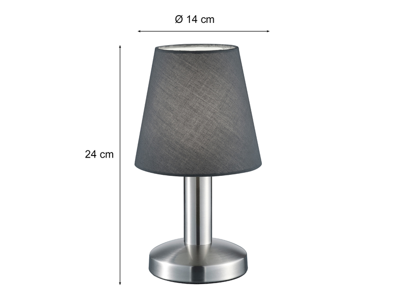 Tischlampe Stoff Lampenschirm Grau mit Touchfunktion LED dimmbar 24 cm
