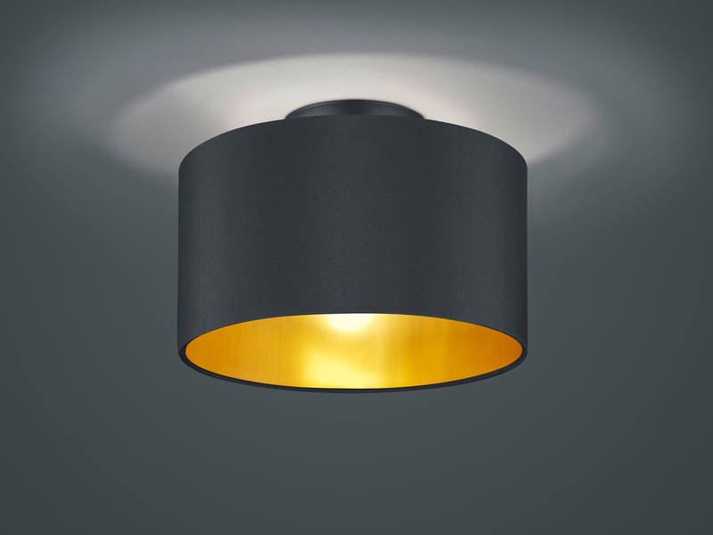Edle Deckenleuchte HOSTEL mit Stoff Lampenschirm Schwarz Gold Ø 30cm