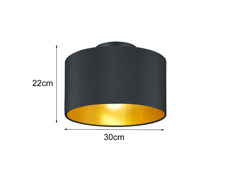 Edle Deckenleuchte HOSTEL mit Stoff Lampenschirm Schwarz Gold Ø 30cm