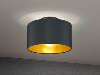 Edle Deckenleuchte HOSTEL mit Stoff Lampenschirm Schwarz Gold Ø 30cm