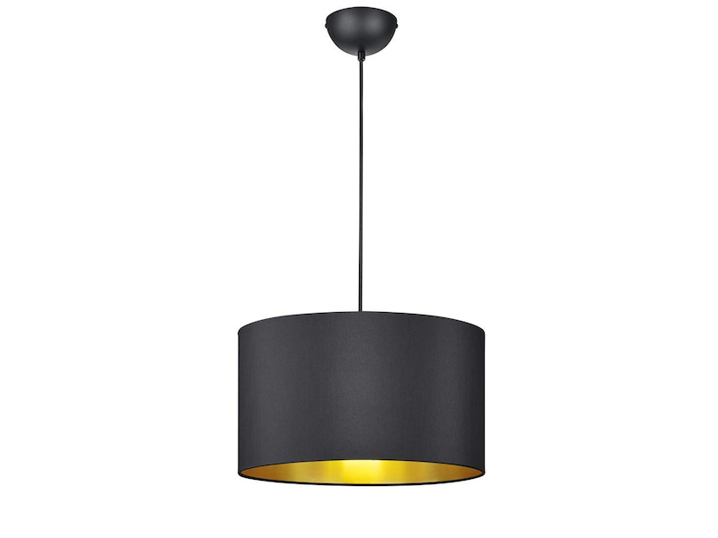 Edle Pendelleuchte HOSTEL mit Lampenschirm aus Stoff in Schwarz & Gold, Ø 40cm