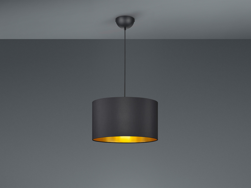 Edle Pendelleuchte HOSTEL mit Lampenschirm aus Stoff in Schwarz & Gold, Ø 40cm