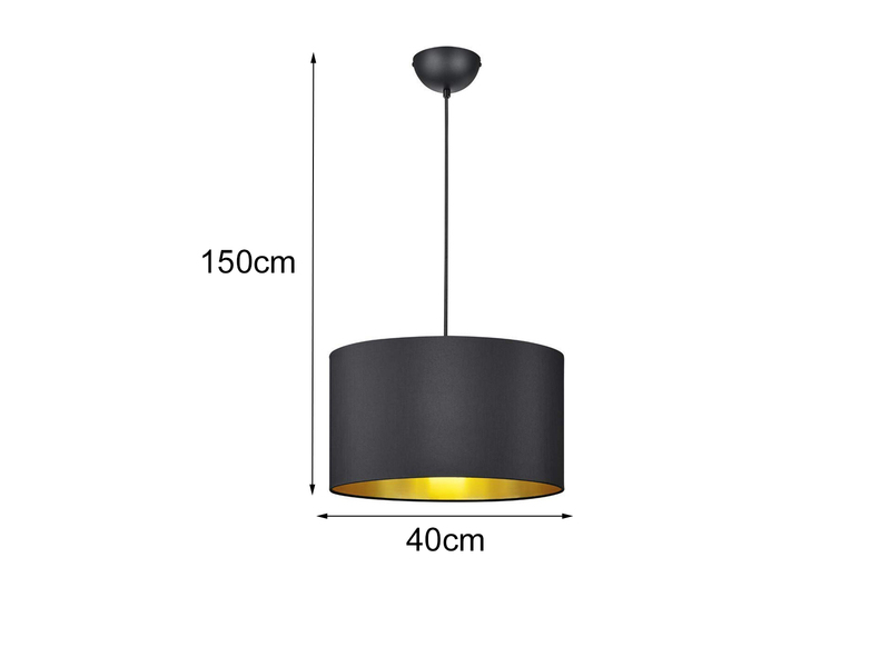 Edle Pendelleuchte HOSTEL mit Lampenschirm aus Stoff in Schwarz & Gold, Ø 40cm