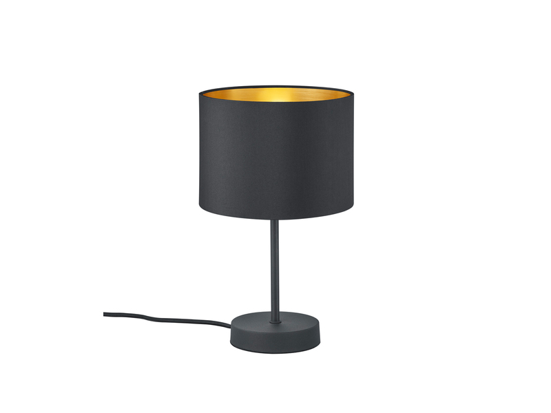 Tischleuchte HOSTEL Stoff Lampenschirm Schwarz & Gold, Höhe 33cm
