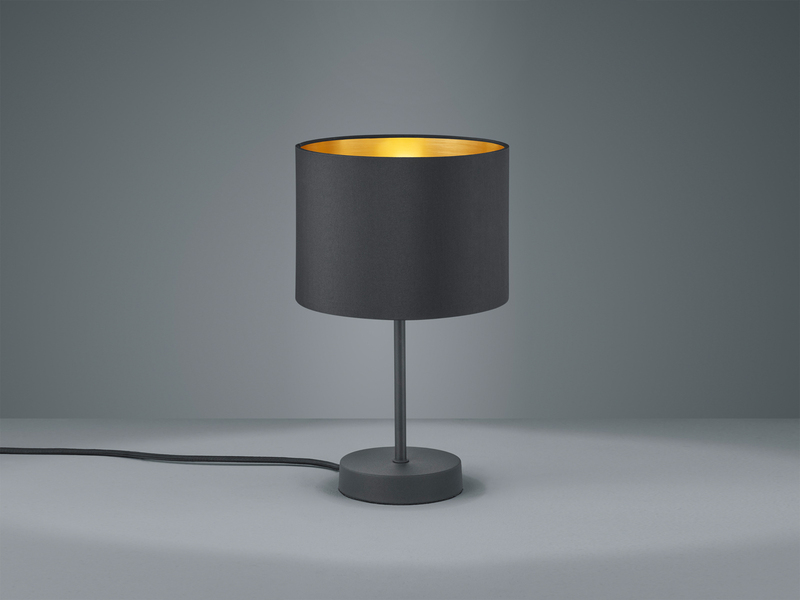 Tischleuchte HOSTEL Stoff Lampenschirm Schwarz & Gold, Höhe 33cm