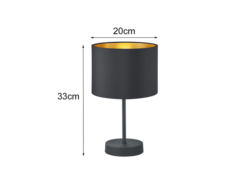 Tischleuchte HOSTEL Stoff Lampenschirm Schwarz & Gold, Höhe 33cm