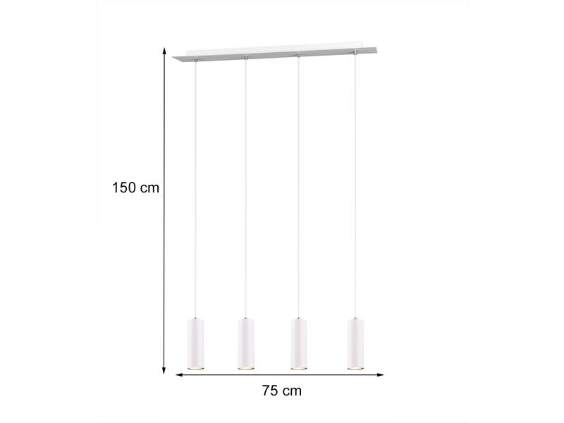 Pendelleuchte MARLEY 4-flammig aus Metall Weiß, Breite 75cm