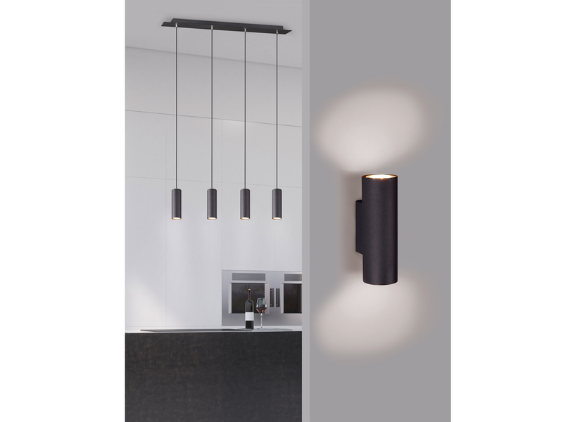 Pendelleuchte MARLEY 4-flammig aus Metall Schwarz, Breite 75cm