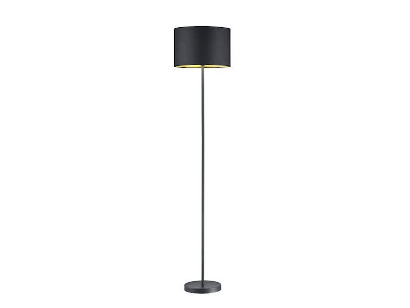 Moderne LED Stehleuchte mit Lampenschirm aus Stoff in Schwarz & Gold Höhe: 160cm