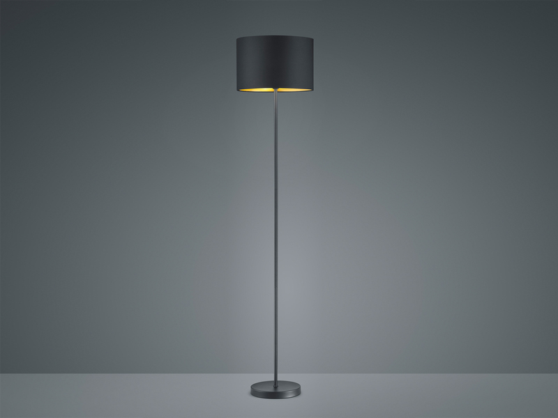 Moderne LED Stehleuchte mit Lampenschirm aus Stoff in Schwarz & Gold Höhe: 160cm