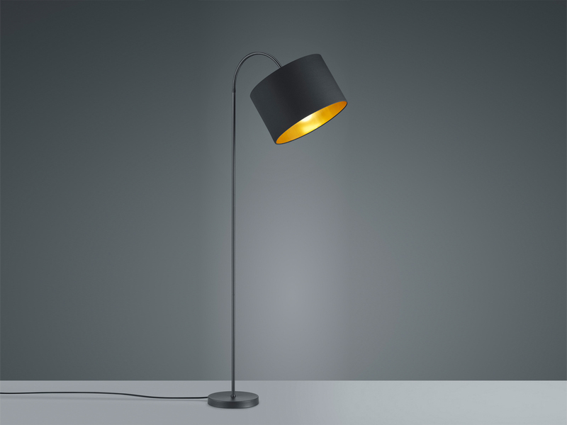 LED Stehleuchte mit Textil Lampenschirm Schwarz/Gold, Höhe 156cm