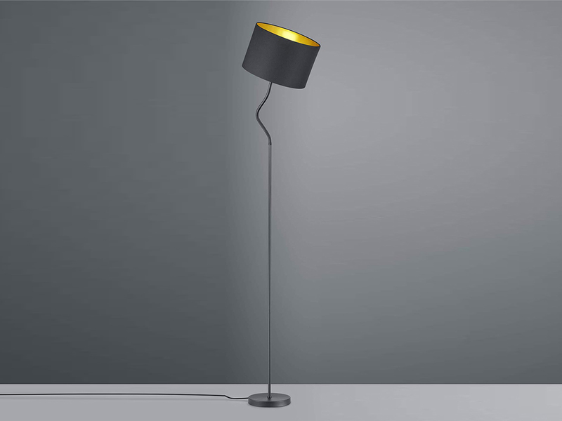 LED Stehleuchte mit Flexgelenk und TEXTIL Lampenschirm Ø35cm in Schwarz/Gold