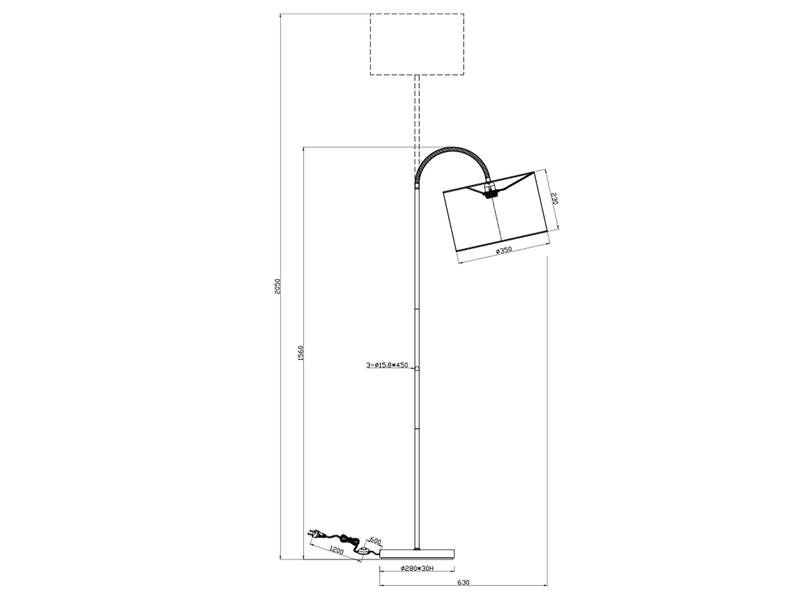 LED Stehleuchte mit Textil Lampenschirm Schwarz/Gold, Höhe 156cm