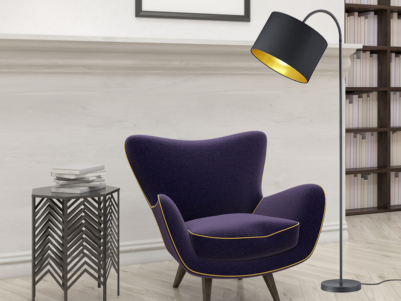 LED Stehleuchte mit Textil Lampenschirm Schwarz/Gold, Höhe 156cm