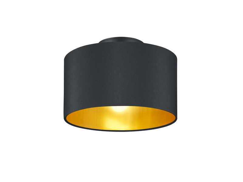 Dimmbare LED Deckenleuchte mit Lampenschirm Ø30cm aus Stoff in Schwarz & Gold