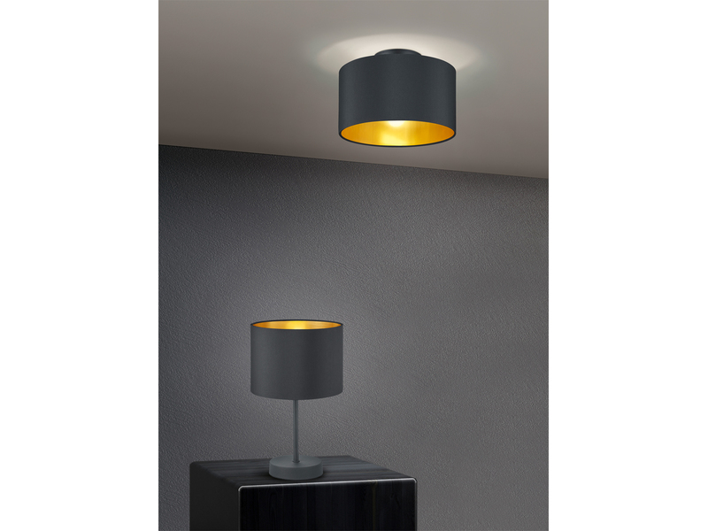 Dimmbare LED Deckenleuchte mit Lampenschirm Ø30cm aus Stoff in Schwarz & Gold