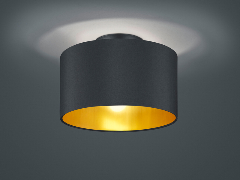 Dimmbare LED Deckenleuchte mit Lampenschirm Ø30cm aus Stoff in Schwarz & Gold