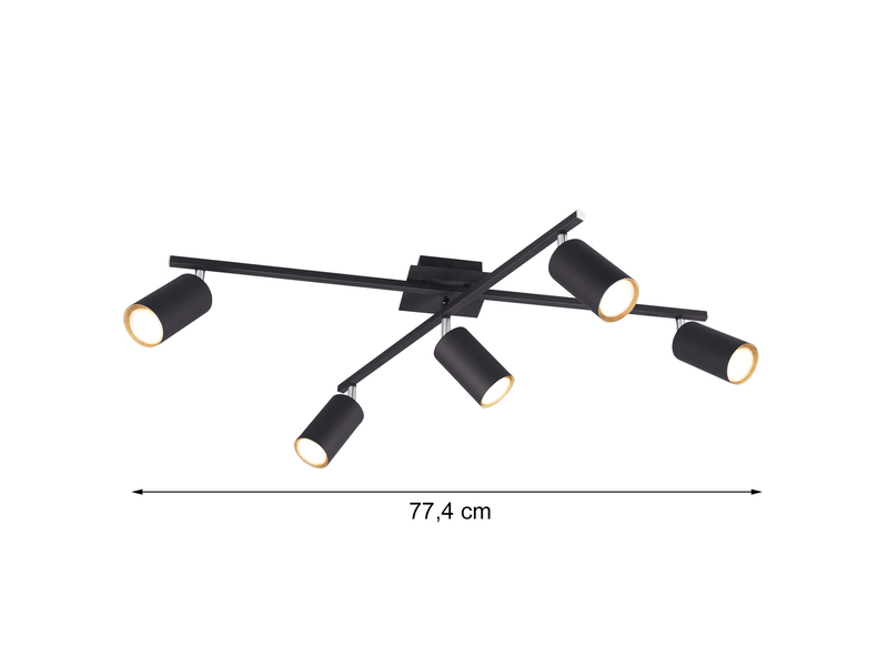 Deckenstrahler MARLEY Schwarz 5-flammig, verstellbare Spots, Breite 77,5cm