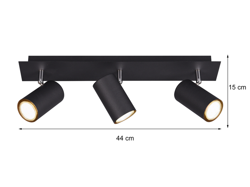 Deckenstrahler MARLEY Metall Schwarz mit 3 GU10 Spots schwenkbar, Breite 48cm
